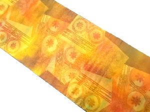 石畳に花更紗模様織り出し　名古屋帯